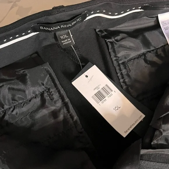NWT Banana Republic Sloan Pants Flat front stretch Black detail Size 10 Long - Picture 12 of 13